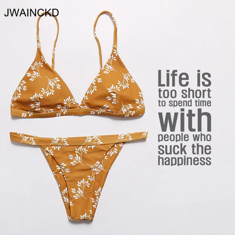 

JWAINCKD Bikinis Women Push-Up Padded Bra Bikini Set Hasp Swimsuit Female Swimwear Women Biquini 2019 Mujer Print Beach Wear
