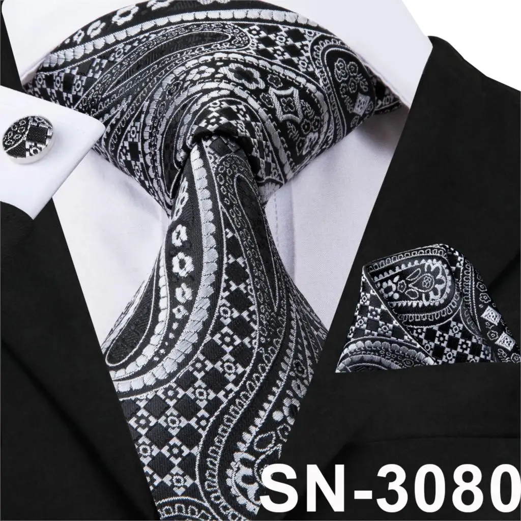 SN-3080 SN-3191, мужской галстук, набор, Галстук Пейсли, голубой, фиолетовый, желтый, шелковые галстуки для мужчин, тканый платок, запонки, Подарочный галстук, официальный - Цвет: SN-3080