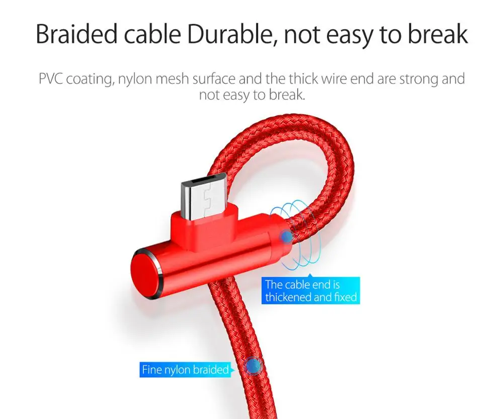 ORICO нейлоновый кабель для быстрой зарядки 3 в 1 USB освещения Type C Micro правый шнур Xiaomi