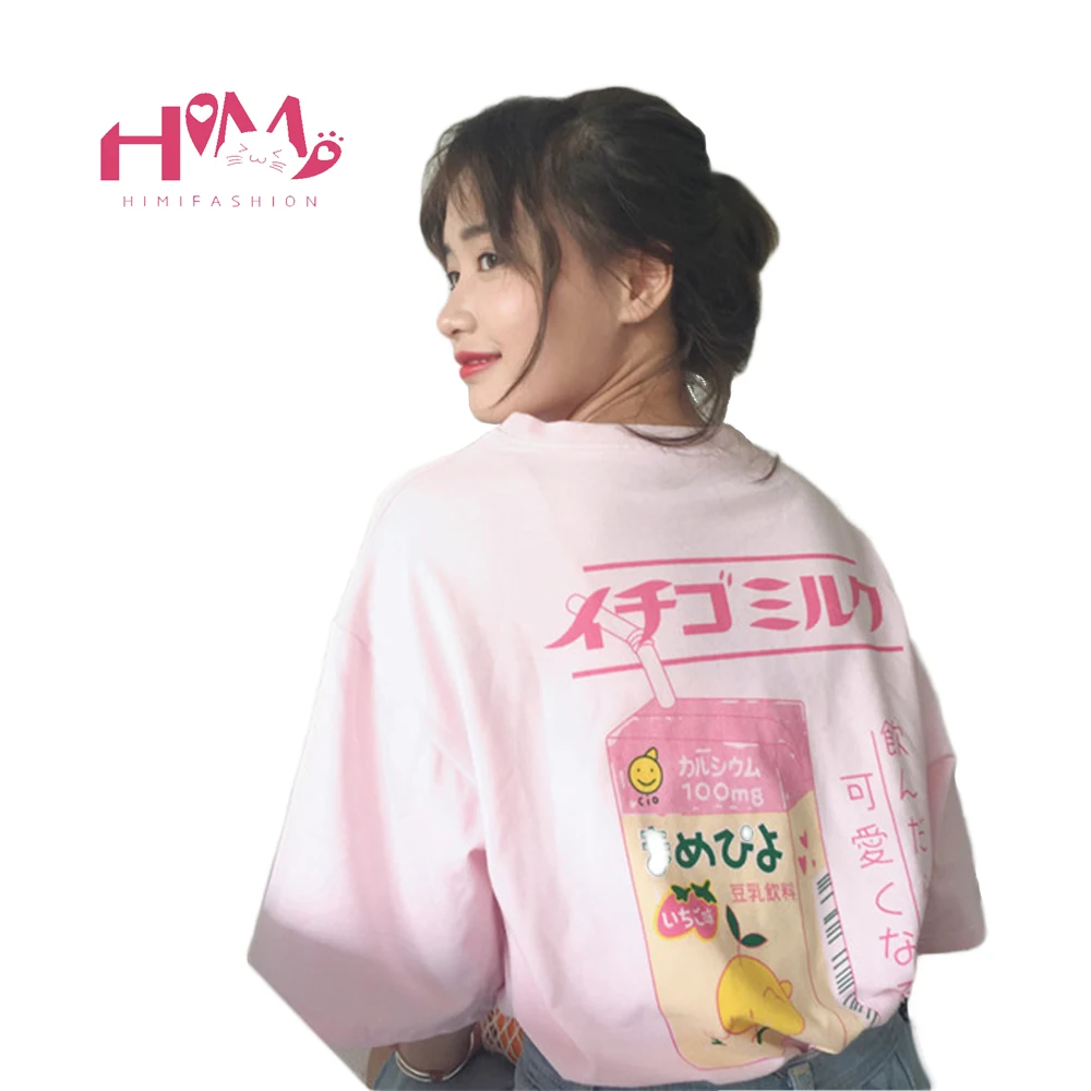 Kawaii фруктовый сок хлопковая Футболка женские Топы Harajuku Японская Мода Милая
