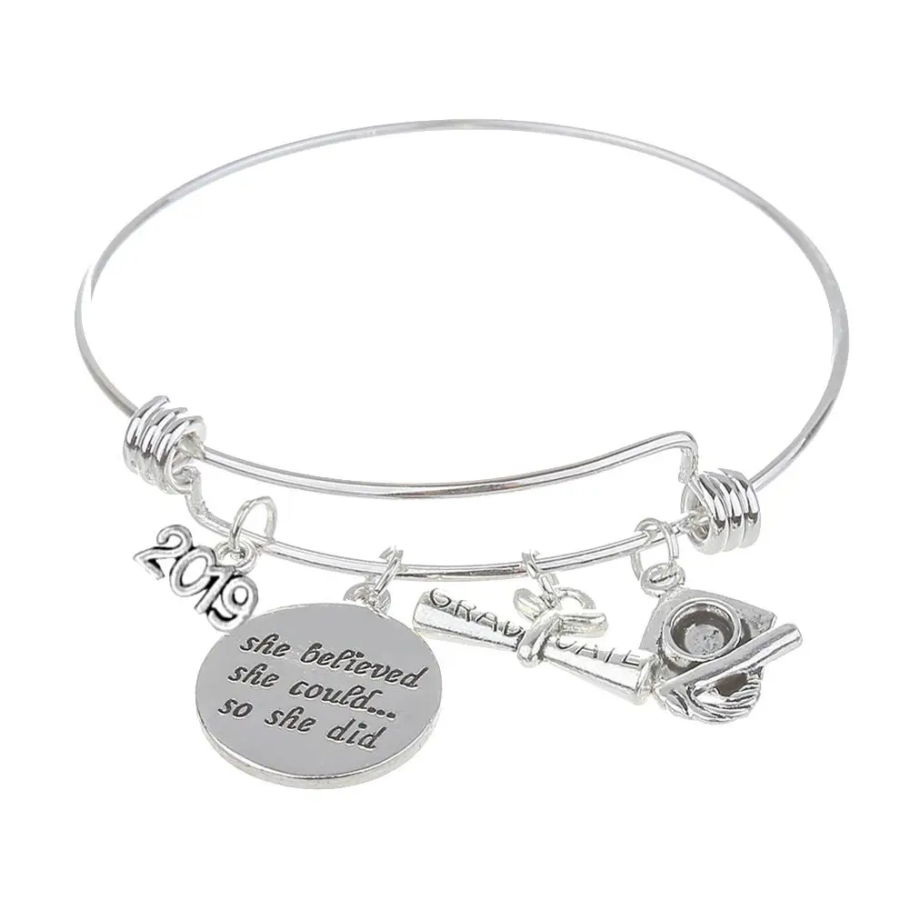 2019 Graduate письмо резьба кулон из нержавеющей стали женский браслет подарок