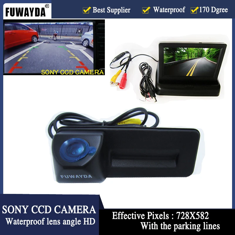 

FOR SONY CCD car trunk handle reverse parking rearview camera + monitor for Skoda Roomster Fabia Octavia Yeti superb for Audi A1