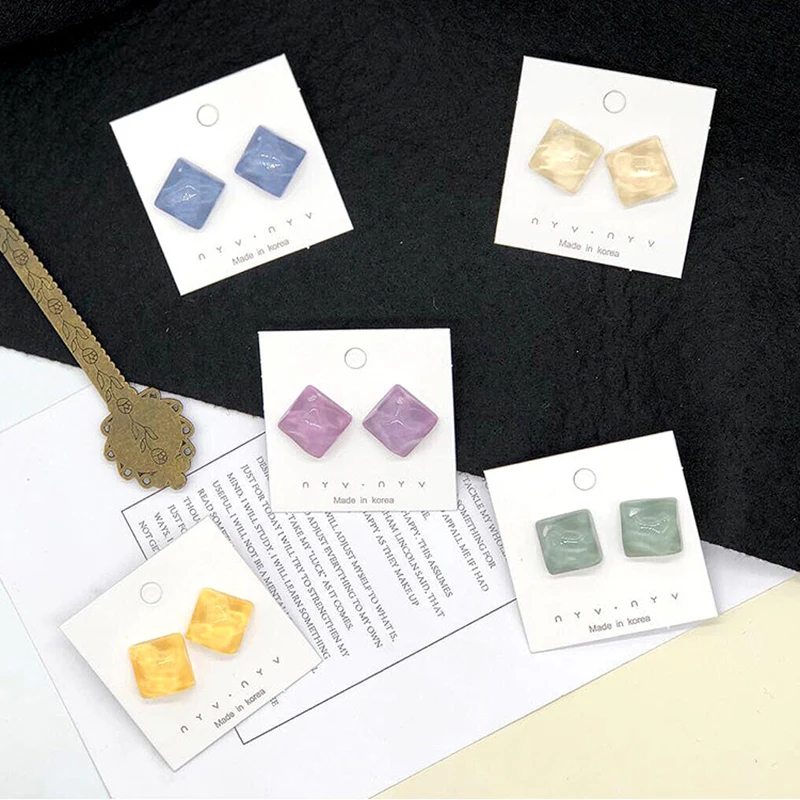 Летние маленькие свежие квадратные желейные Серьги необычные водная рябь ретро