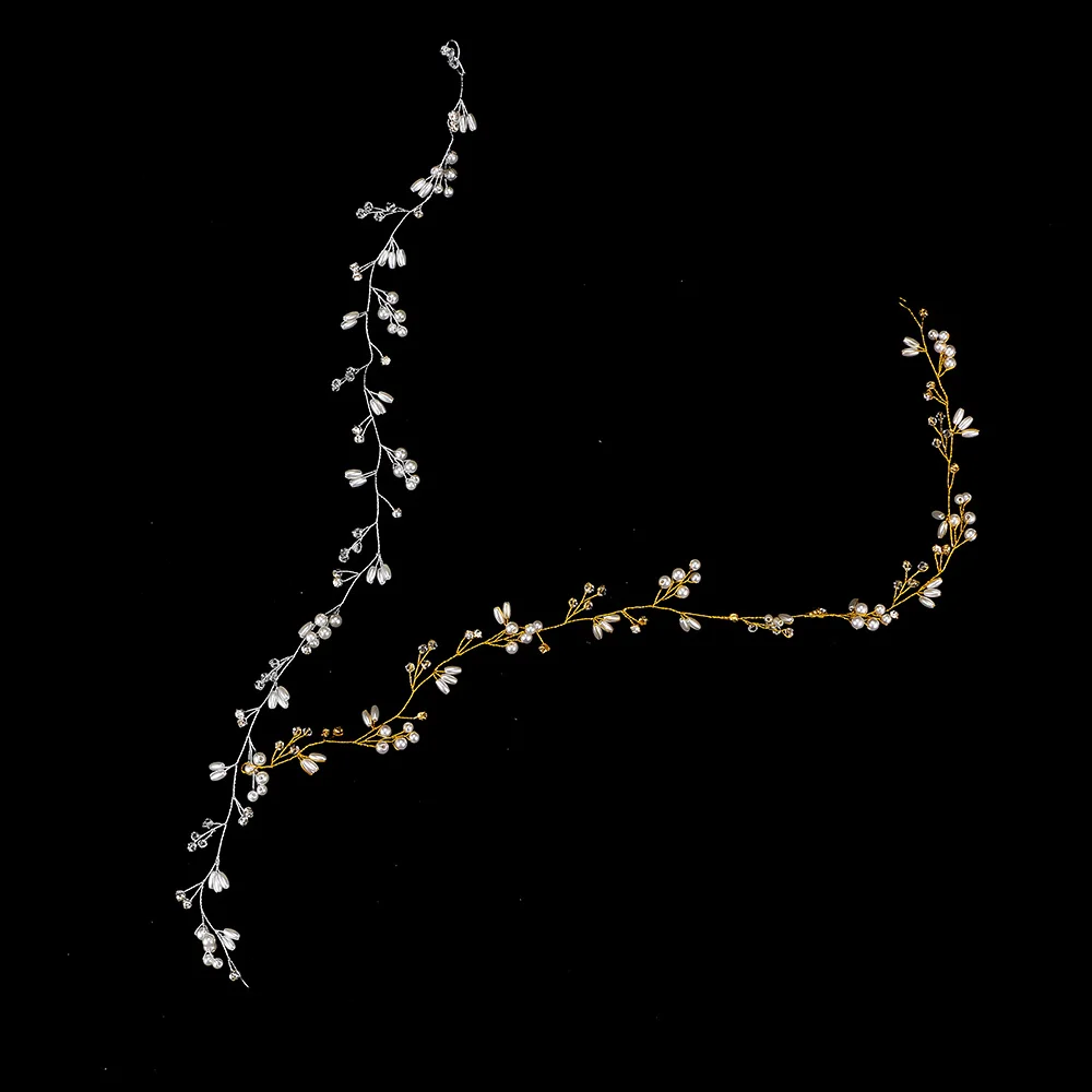 Fashion Romantic Women Crown Floral Crystal Simulated Pearl Headband Handmade 50CM Bride Wedding Jewelry Alloy Hairband | Украшения и