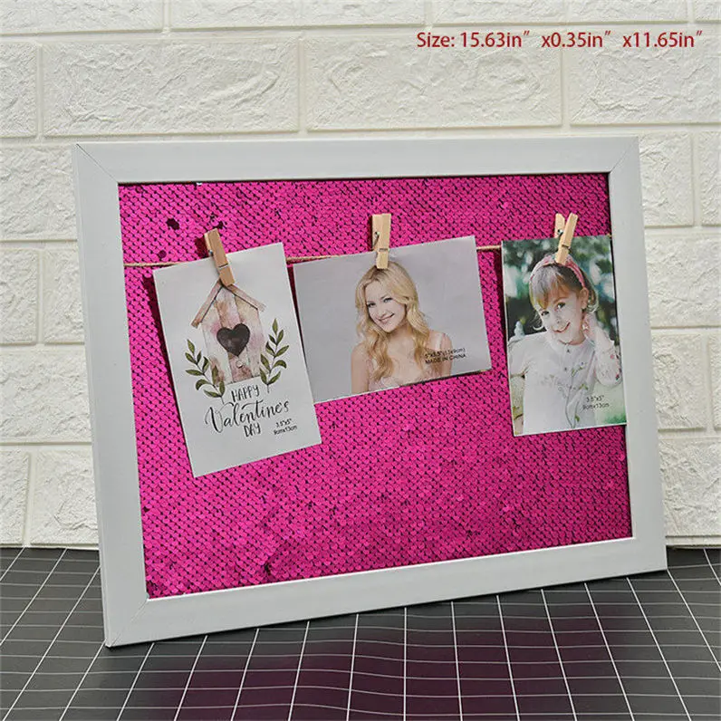 Size 15x11.6 red Nature Solid Simple Wood Frame Diy Sequined Background Photo Frame Modern Family Baby Couple Picture Display Wall Decoration - Цвет: Size 15x11.6 red
