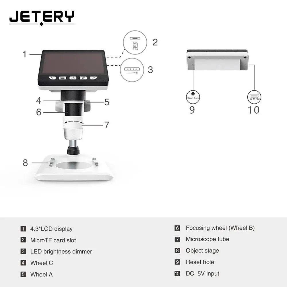 USB цифровой электронный микроскоп Портативный 8 LED VGA с 4 3 &quotHD OLED экраном для