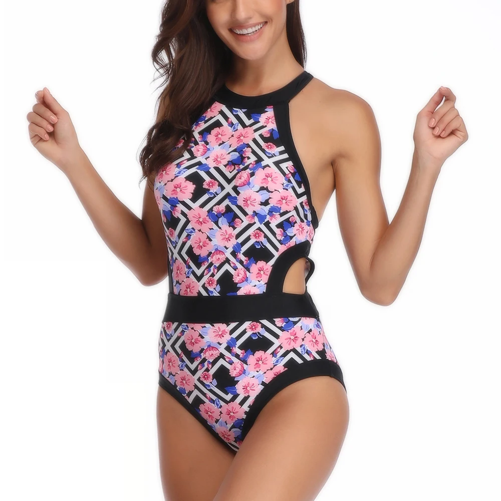 2019 New Women Print flower swimsuit Sexy push up One piece swimwear women Close fitting bathing suits swim suit | Спорт и