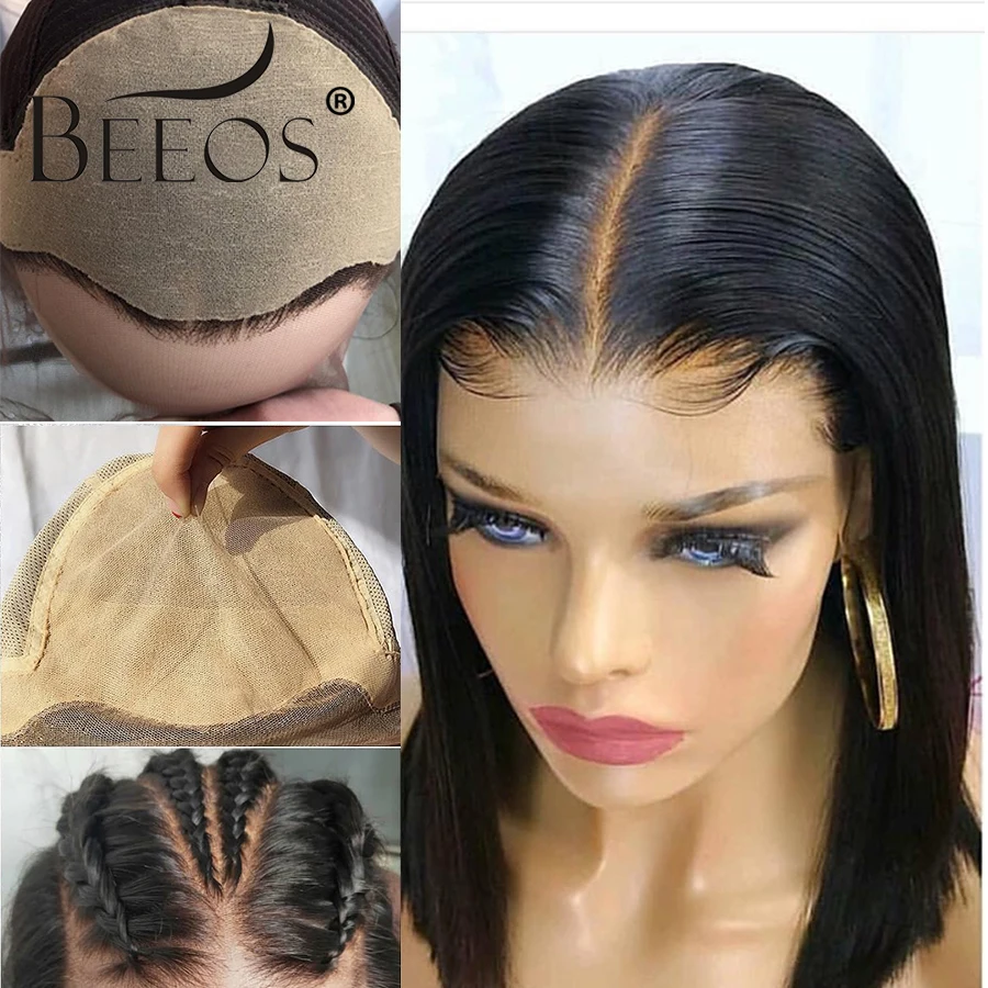 Beeos поддельные головы парик 13x6 Синтетические волосы на кружеве Невидимый узел парик 180% прямые парики предварительно вырезанные глубокий PartPeruvian Волосы remy