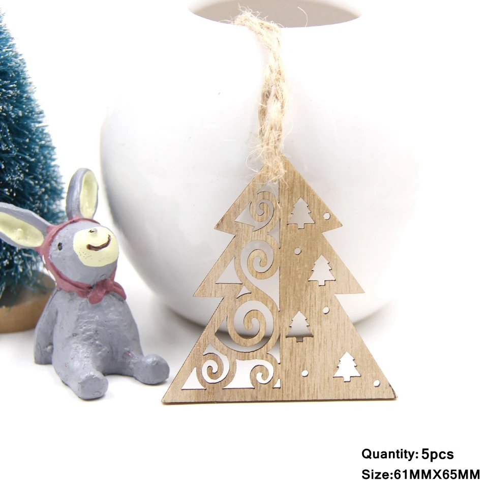 Tree 5 шт. милые винтажные рождественские деревянные подвески, украшения DIY деревянные поделки детский подарок орнамент с рождественской елкой украшения для рождественской вечеринки - Цвет: Tree