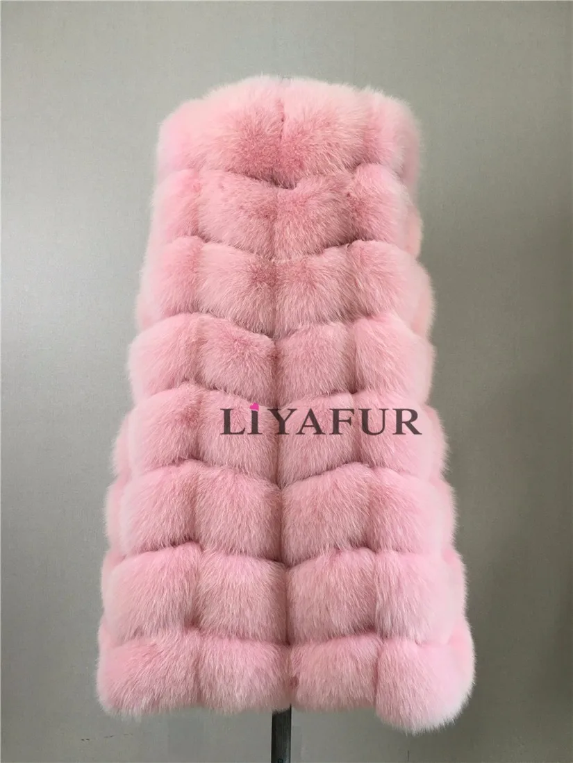 LIYAFUR натуральная Толстый Полный Пелт синий и Silver Fox Мех животных длинный зимний жилет для женщин пальто Верхняя одежда плюс размеры