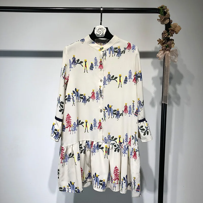 Корейский стиль лето Для женщин платье с мультипликационным принтом Vestido