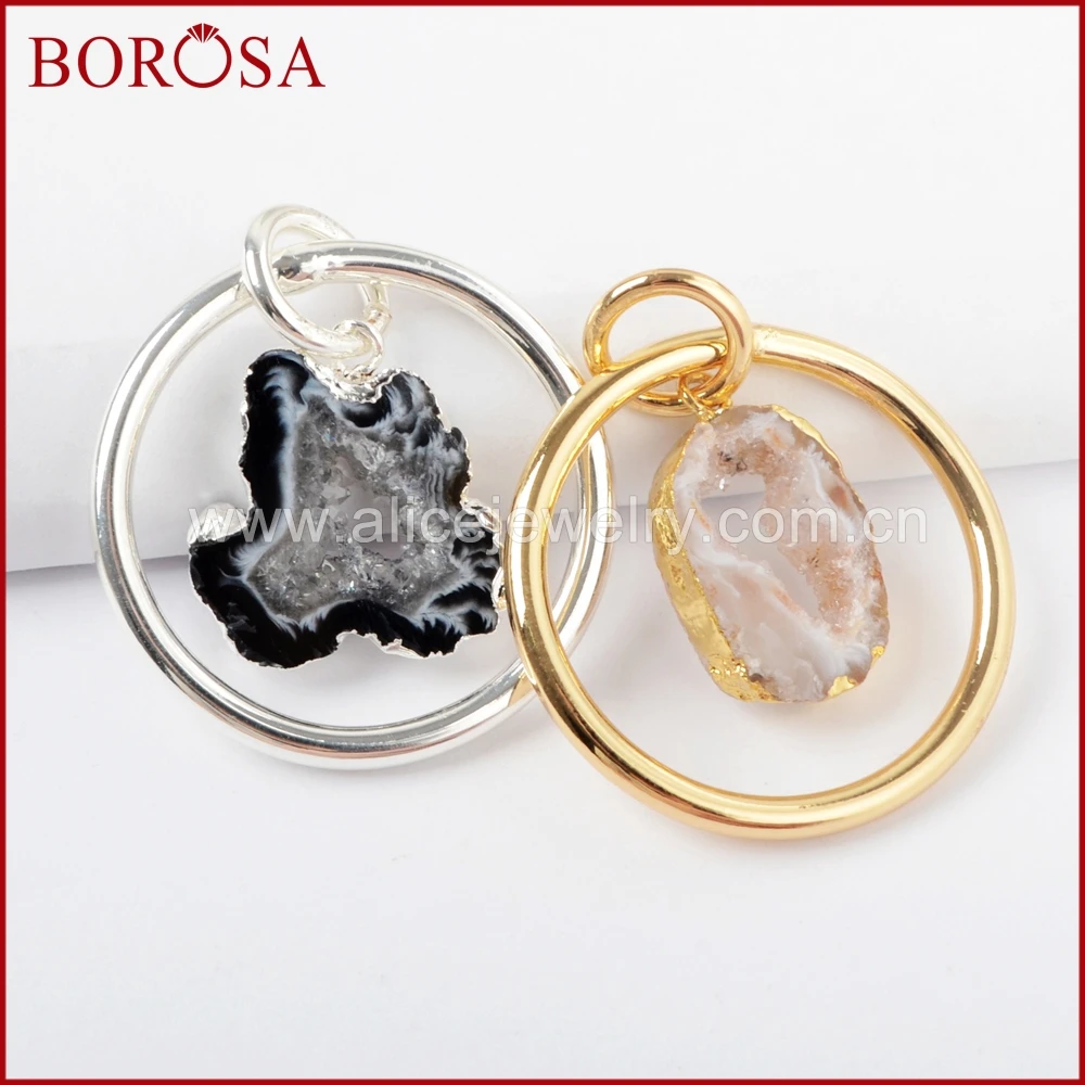 BOROSA 5 шт. Новое поступление золото/серебро цвет натуральный Агаты Druzy срез Кулон