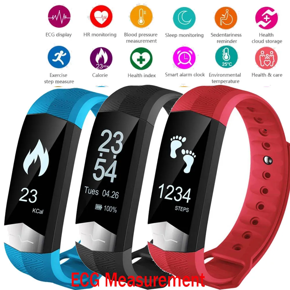 Bluetooth Смарт браслет SF01 с ЭКГ дисплеем пульсометром и монитором кровяного
