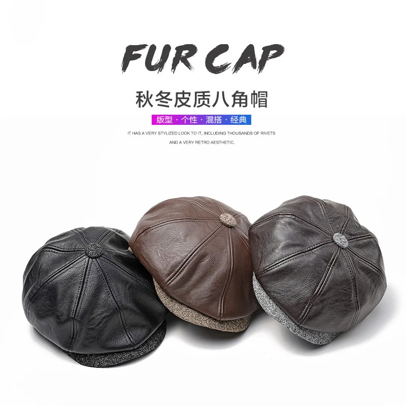 Solid Color Women's PU Octagonal Cap Autumn Winter New Men Classic Painter Hat Outdoor Casual Fashion Newsboy |