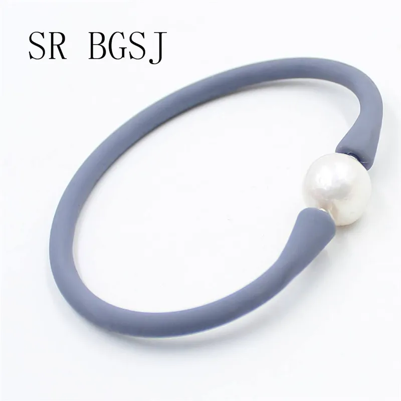 White Bead Gray Cord 10-11 мм, женский браслет из пресноводного жемчуга и силиконовой резины 7 дюймов - Окраска металла: White Bead Gray Cord