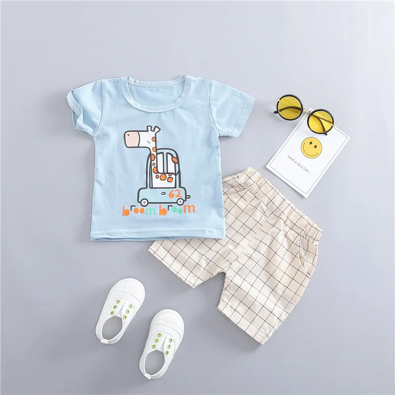 Комплекты одежды для маленьких мальчиков и девочек футболка с жирафом шорты