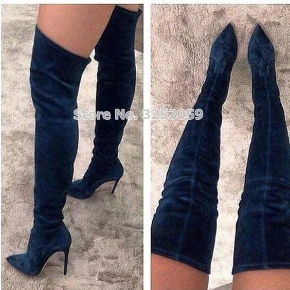 Women Chic Suede Thigh High Boots Thin High Heels Dress Pumps Nightclub Girls Dancing Boots Gladiator Shoes Dropship Real Photo