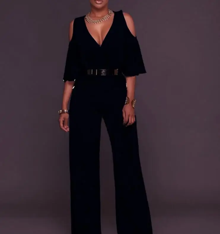 Женский комбинезон без бретелек Осенний Длинный с широким рукавом V-образным