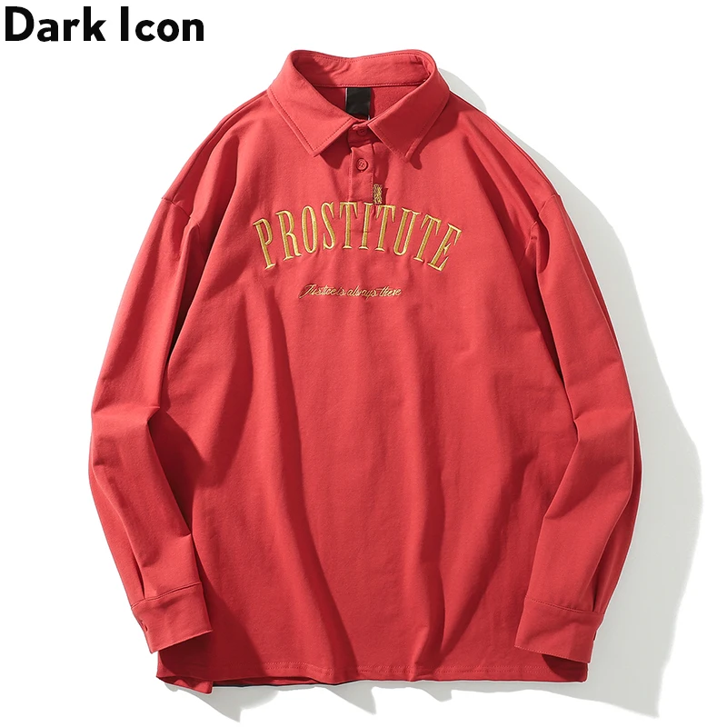Dark Icon Letters Embroidery and Printing Sweatshirts Men Turn-down Collar Oversized Men's Sweatshirt Streetwear Clothing | Мужская