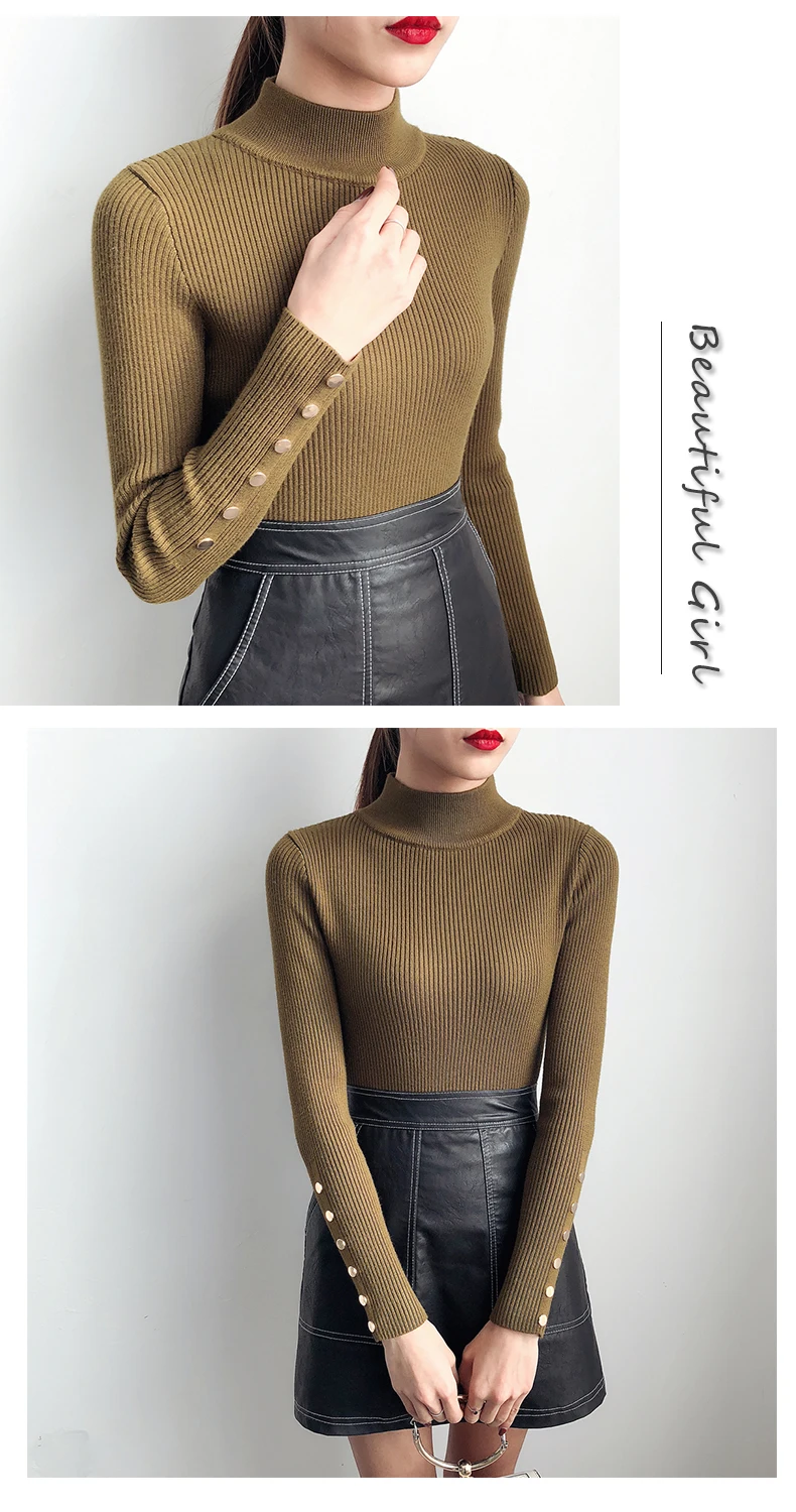 OHCLOTHING женская половина downneck женский утолщение новые зимние свитера тонкий все матч эластичные трикотажные модные тонкие пуловеры