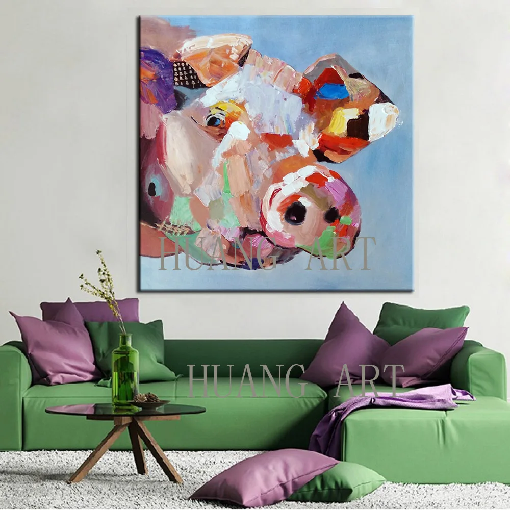 Lovly Fat Pig Oil Painting Canvas Modern Abstract Art For Living Room Decor Lobby sofa bedroom club Animal pig oil pain | Дом и сад