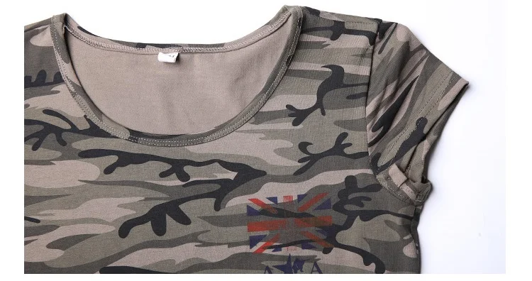 Летняя камуфляжная эластичная облегающая женская футболка из 100% хлопка в стиле
