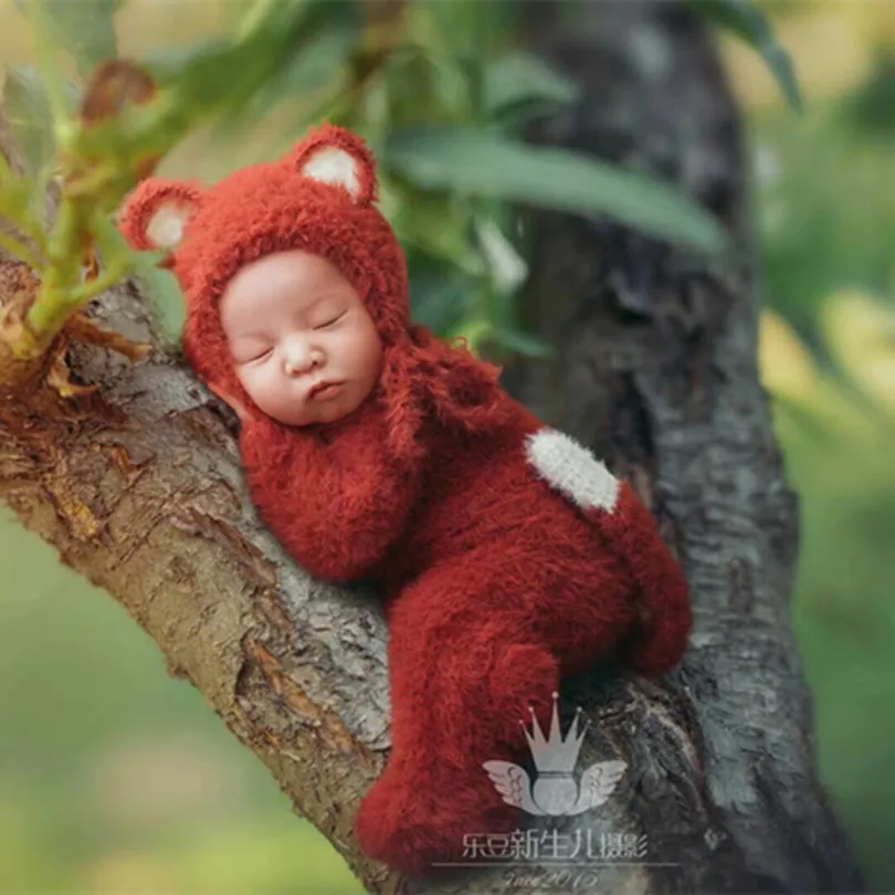 

Rusty Newborn Fox Hat and Romper Knit Chunky Footed Romper Baby Girl Boy Animal Hat Outfit Newborn Onesie Photography Props