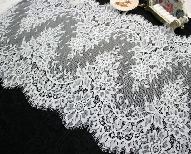 

6m/ lot Eyelash Lace Fabric 40cm DIY Decorative High Quality Soft Off White Nylon Eyelash Lace Trim Wedding Dress Fabric