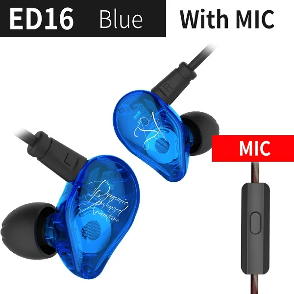 Blue with mic Плотным верхним ворсом KZ ED16 наушники 2BA+ 1DD арматура и динамическая гибридная гарнитура наушники HiFi с функцией превосходной передачи басов спортивные наушники с 2 контактный кабель KZ ZS10 BA10 - Цвет: Blue with mic