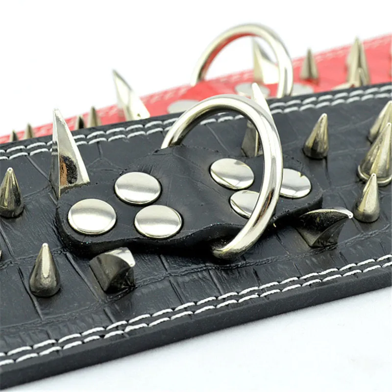 

Domineering Pu Leather Spike Studded Dog Collar Four Row Gold Spike for Big Dog Pet Collar Pet Accessories (color:red,black)