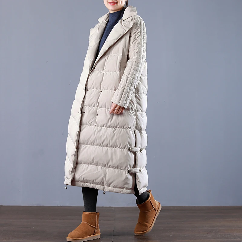 

Winter fashion brand double breasted super longer duck down coat female elegant retro style warm down parkas wq695 dropship