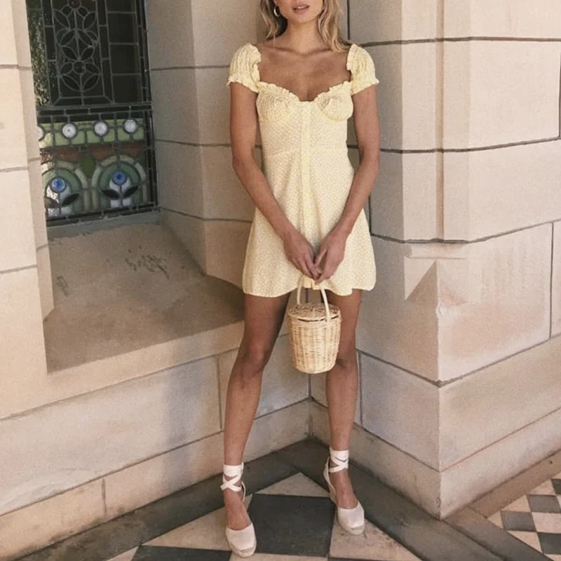 Женское винтажное пляжное платье с открытыми плечами элегантное короткое в