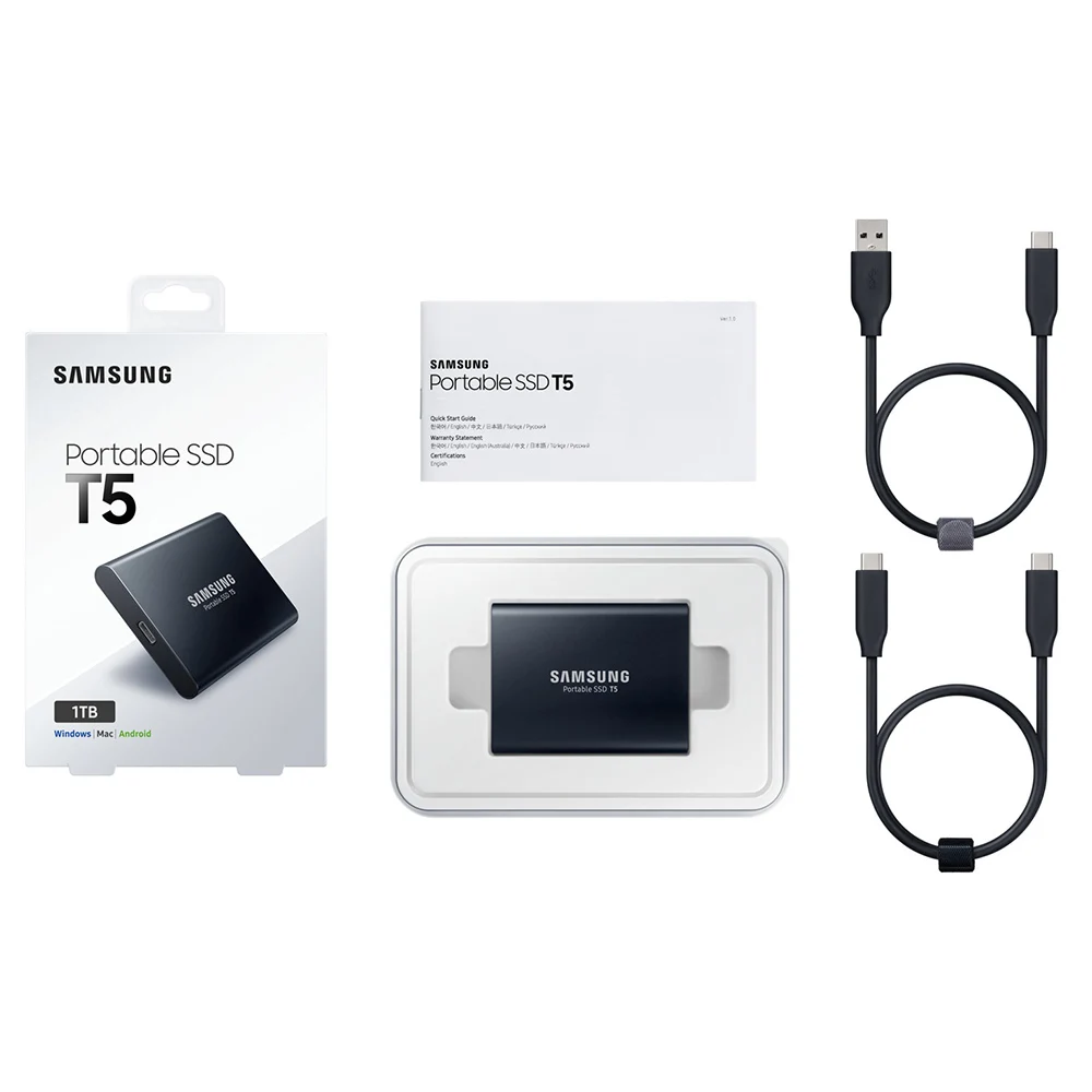 SAMSUNG Винчестер внешнего твердотельного накопителя 250 ГБ 500 г 1 ТБ Тип с портом типа c 3,0/3,1 Портативный SSD T5 Max 540 МБ/с. передачи Скорость