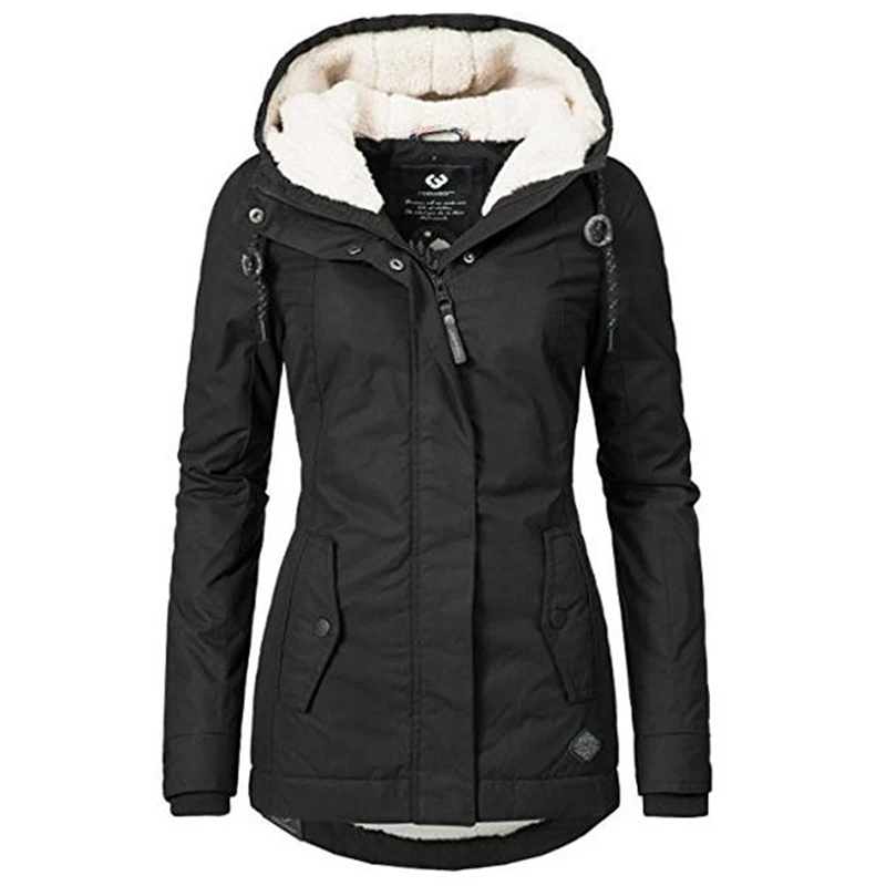 Windproof Slim Outerwear Winter Warm Coat Female Fashion Elastic Waist Zipper Pocket Hooded Drawstring Overcoats Autumn Clothes | Женская