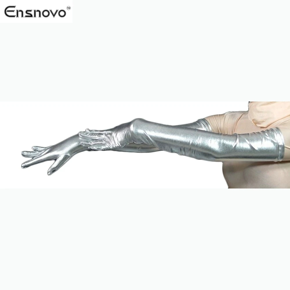 Женский костюм для косплея Ensnovo черные блестящие вечерние перчатки длиной 22
