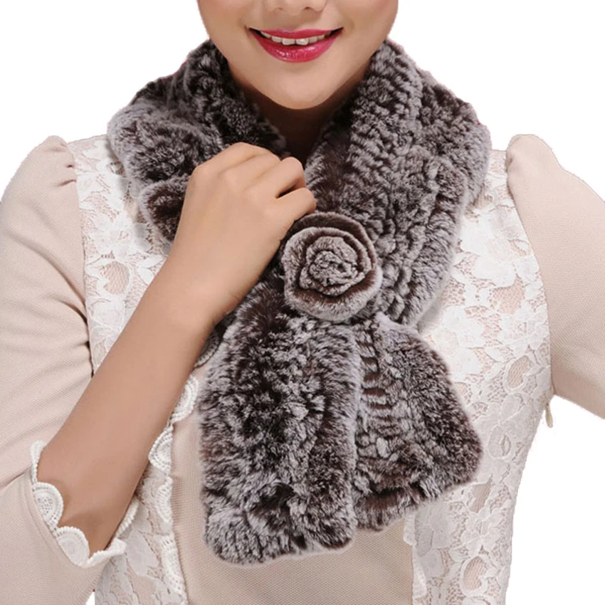 Настоящий мех кролика шарф украшение в виде цветка женская накидка зимняя шаль