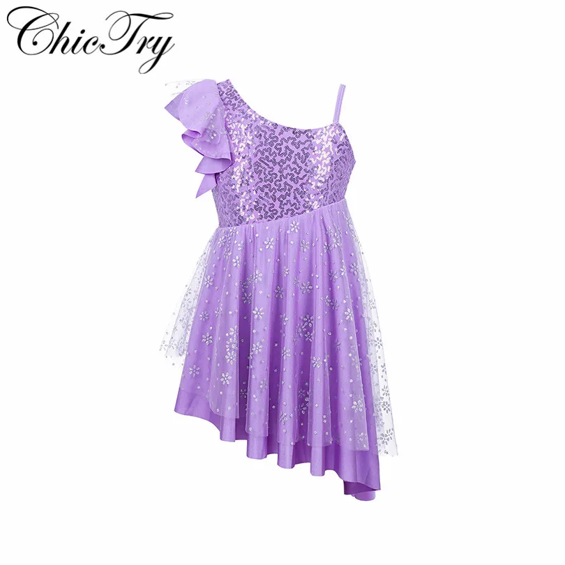 Блестки для детей балетный Lyrical танцевальный костюм девочек дизайн на одно плечо