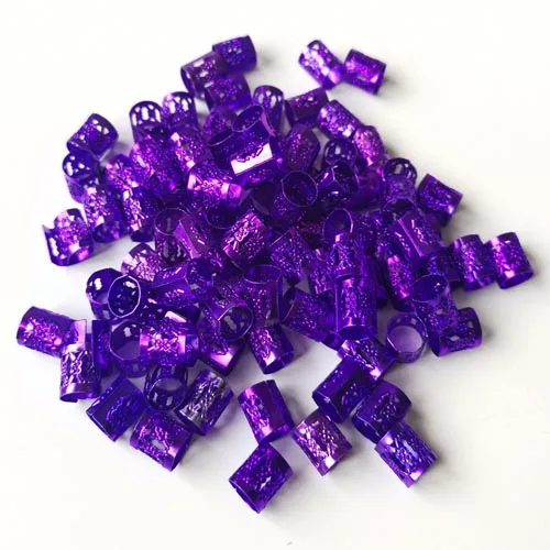 purple 100 шт./лот, серебристо-золотистая оплетка для волос, бусины-дреды, регулируемая манжета, зажим 8 мм, металлическая трубка с зажимом, аксессуары для самостоятельной сборки - Цвет: purple