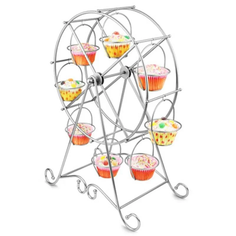 Rotate Ferris Wheel Cupcake Server 8 Cups Stainless Steel Cupcake Stand Cake Holder Decorating Party Supplies
