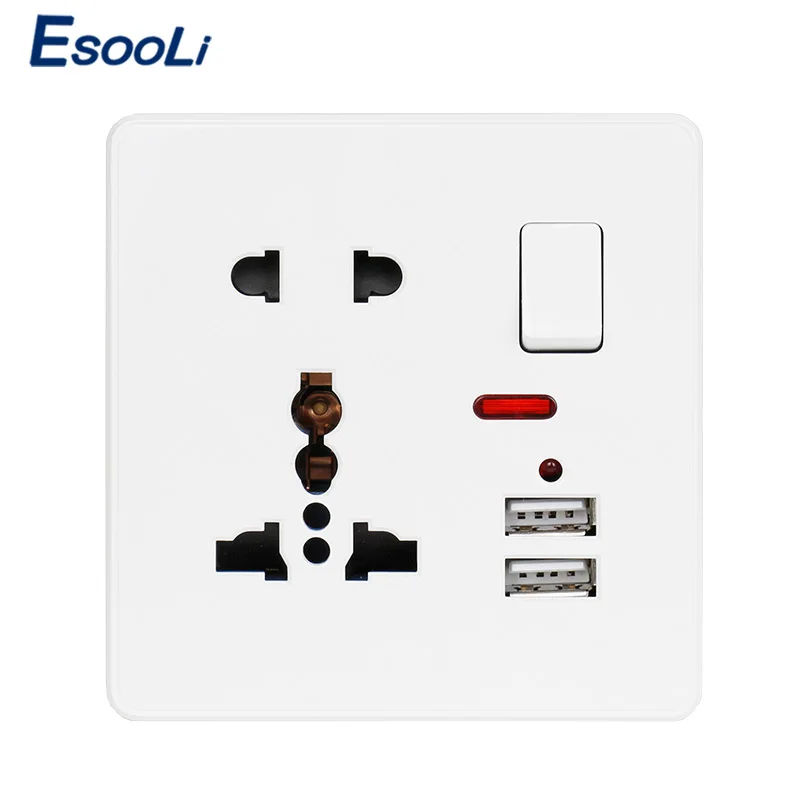 Универсальная розетка Esooli 13A с 5 отверстиями 2 1 а белая/черная/золотая настенная