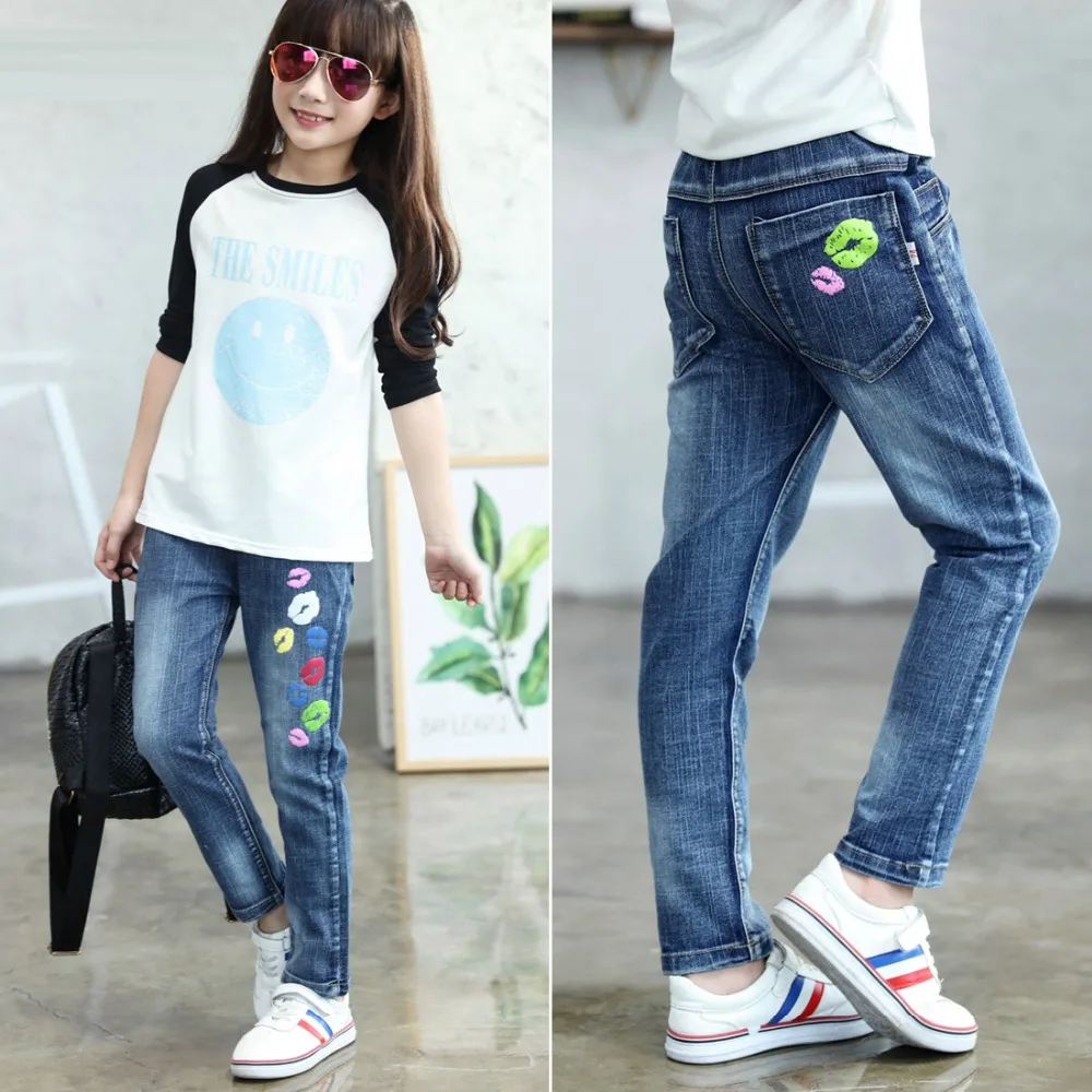 Детская одежда весенне Осенние эластичные хлопковые джинсы для девочек модные