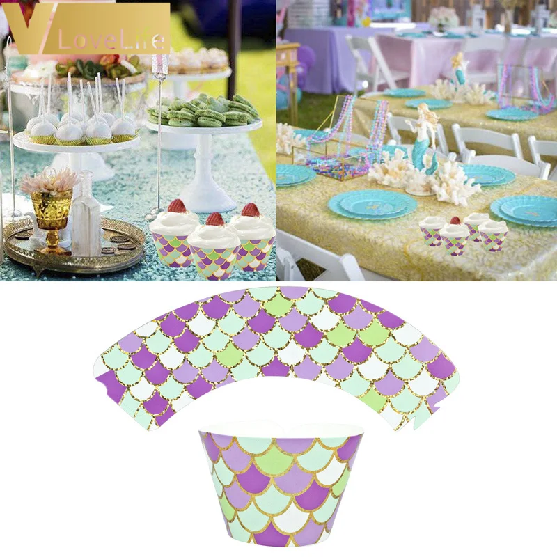 12 шт./лот милые обертки в виде кекса Русалочки пики для маленьких девочек дня