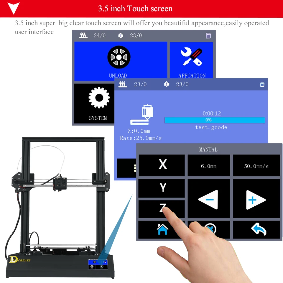 DMSCREATE DPX 3d принтер, литье размер 300*300*400 мм, 3,5 сенсорный экран стабильная материнская плата, линейная направляющая, модульная установка