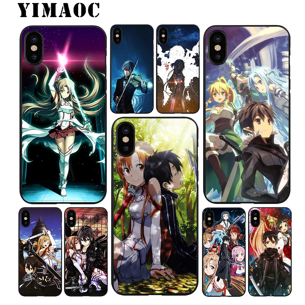 YIMAOC Sword Art онлайн Мягкий ТПУ Черный силиконовый чехол для iPhone X или 10 8 7 6 6S Plus 5 5S SE Xr