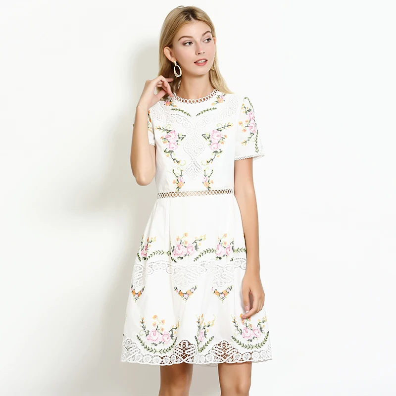 2019 летнее красивое кружевное платье с цветочной вышивкой женские платья