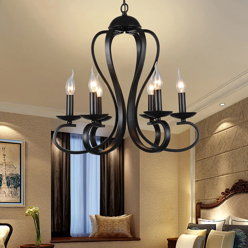 Candelabro de hierro moderno para decoración del hogar, accesorio de iluminación colgante de estilo americano, Vintage, blanco y negro, 110v, 220