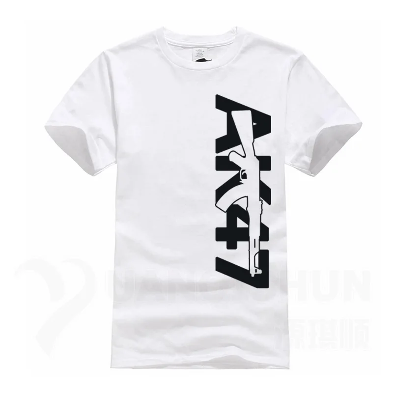 White 1 Boutique Men Tops Tees Summer Fashion New AK47 Printed T Shirt Short Sleeve Men AK 47 Rifle Gun Personalized T Shirts 3XL - Цвет: White 1