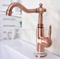 antique red copper bathroom faucet basin sink faucet single handle water taps deck mounted znf628