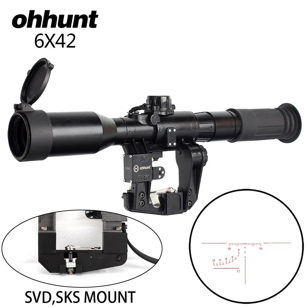 Ohhunt SVD 6X42D охотничий прицел с красной подсветкой из стекла с гравировкой POS-1 прицел подходит для тактического AK/SVD SKS Mount