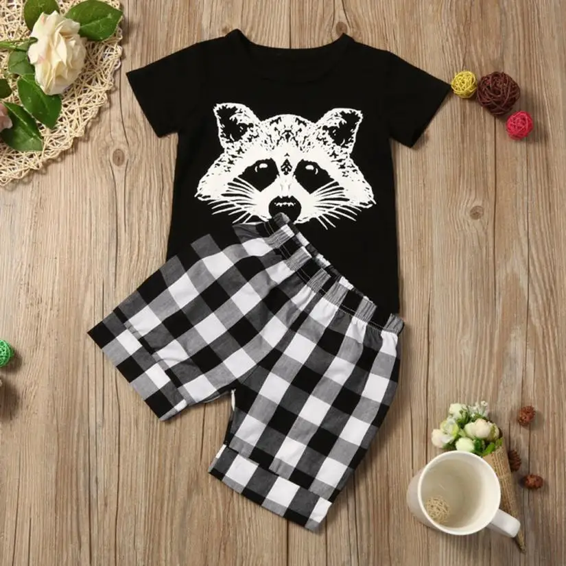 Toddler Baby Boy Fox T shirt Tops Plaid Shorts Pants Outfits Clothes Set Fashionable stylish comfortable August 8 | Детская одежда и